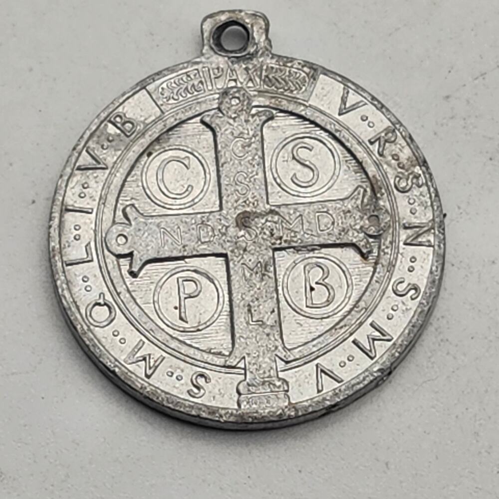 St Benedict Medal Pendant Catholic Silver Tone Protection Cross Charm Devotional - Picture 6 of 6